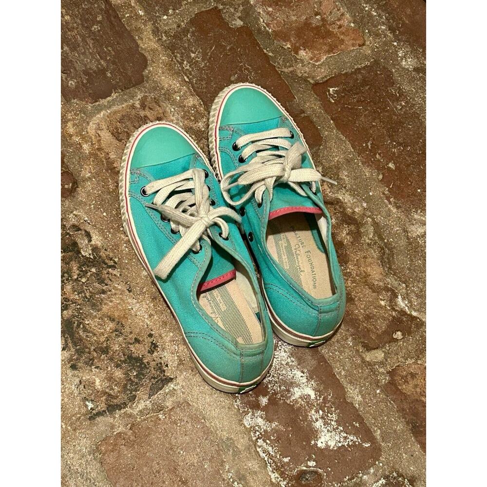 PF Flyers Retro Womens SIZE 7.5 MENS 6 Lo Rise Teal White PRE-OWNED PM11CL2E